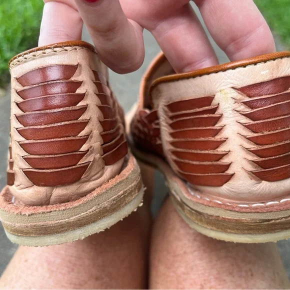 NEW! Hortegas Brown & Beige Woven Leather Huraches | Sandal | Loafer - Mens 7 👞 - Picture 7 of 10